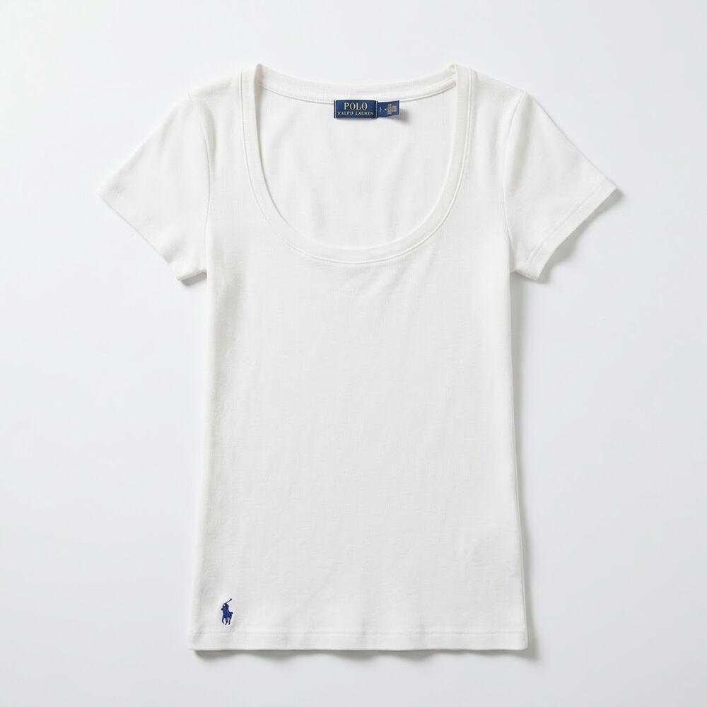 POLO Ralph Lauren 100% Cotton Short Sleeve Scoop Neck T-Shirt White Womens Small
